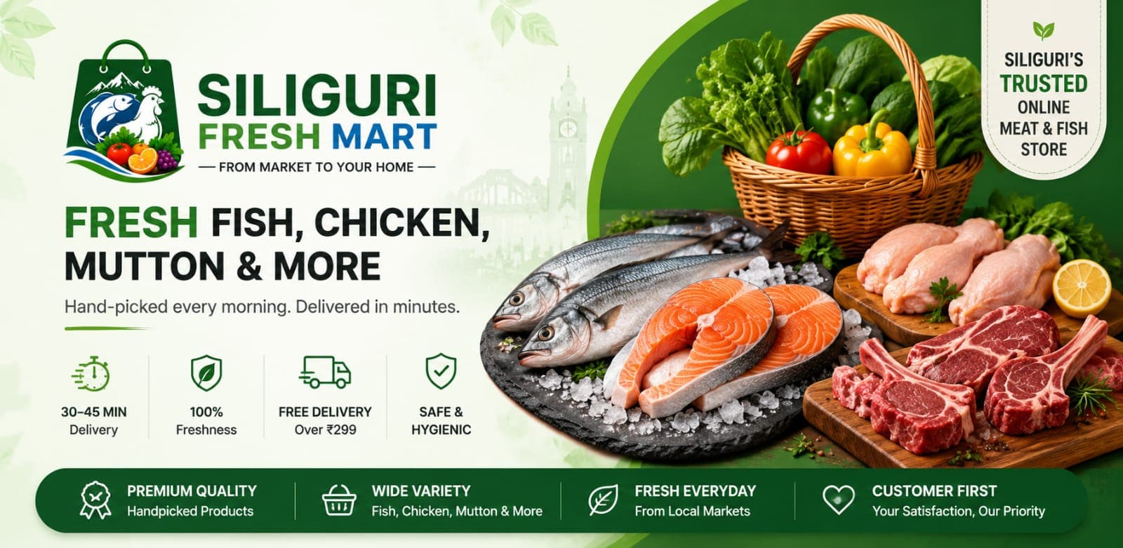 Fresh fish, chicken and vegetables from Siliguri Freshmart